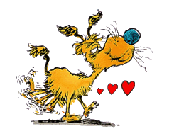 loving scraggly dog with hearts 