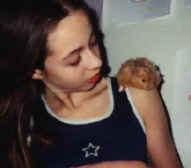 Stephanie with hamster Etch on her shoulder